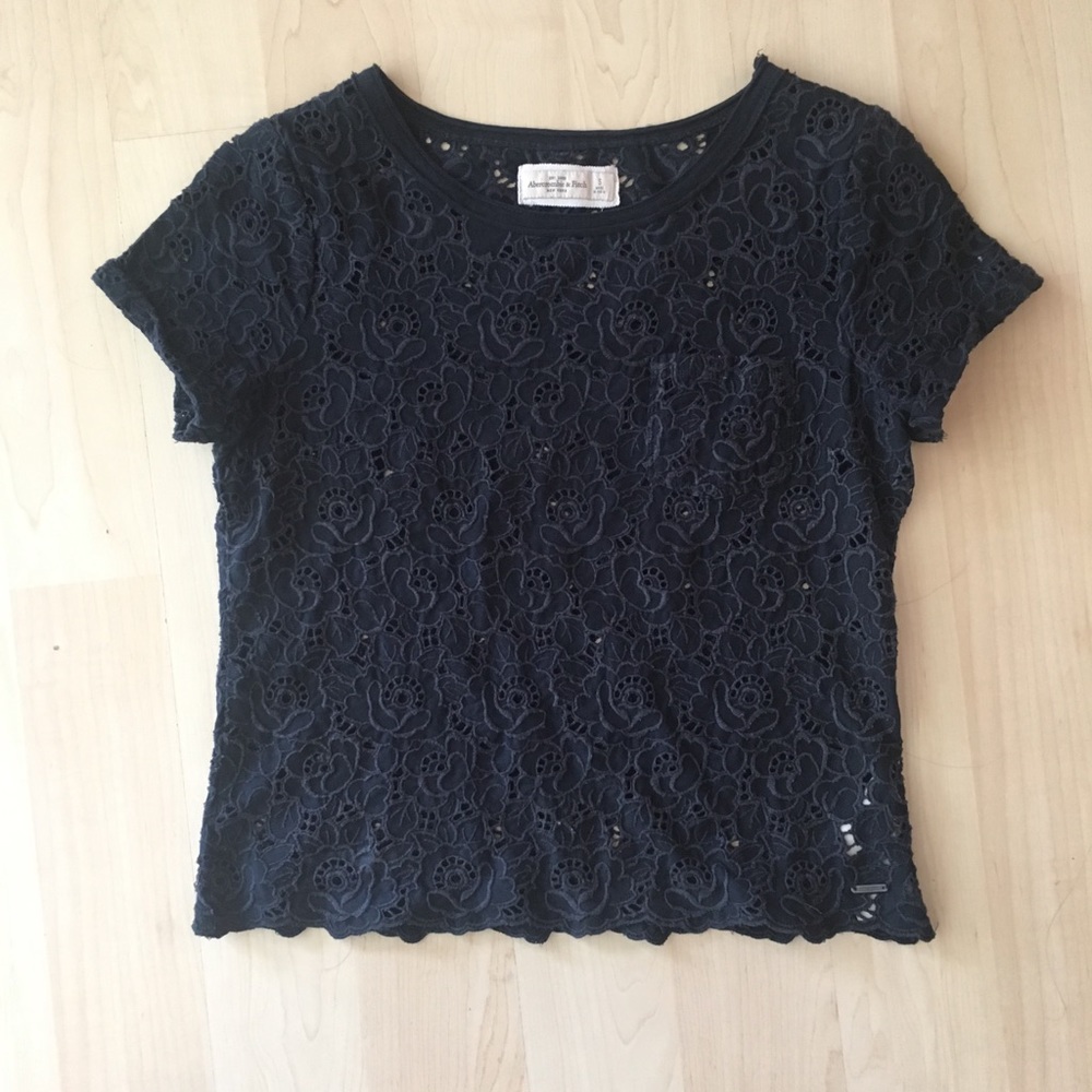 Abercrombie navy blue floral cutout shirt